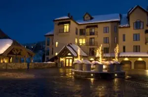 outside building chamonix at dusk