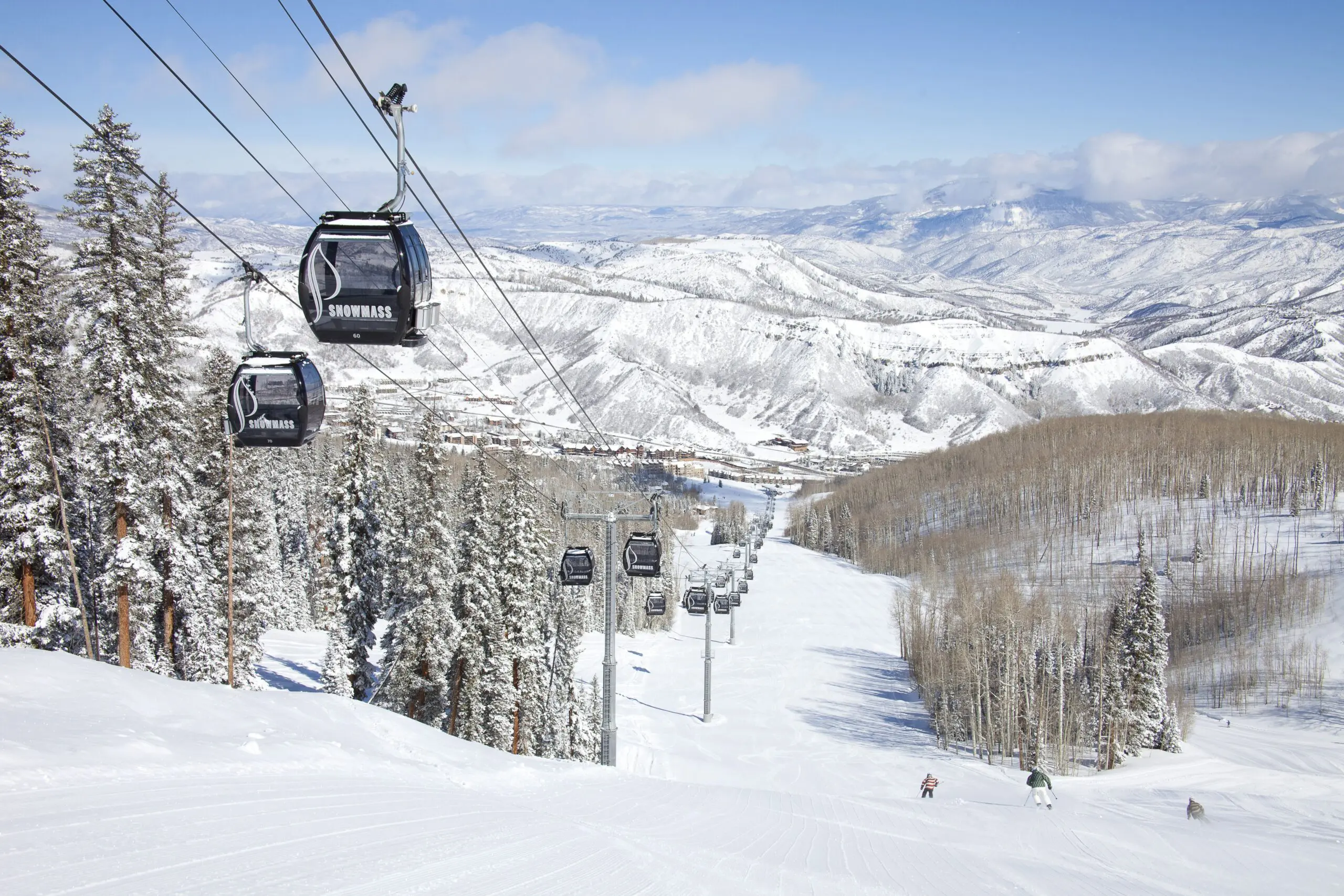 Ski run with gondolas going over it