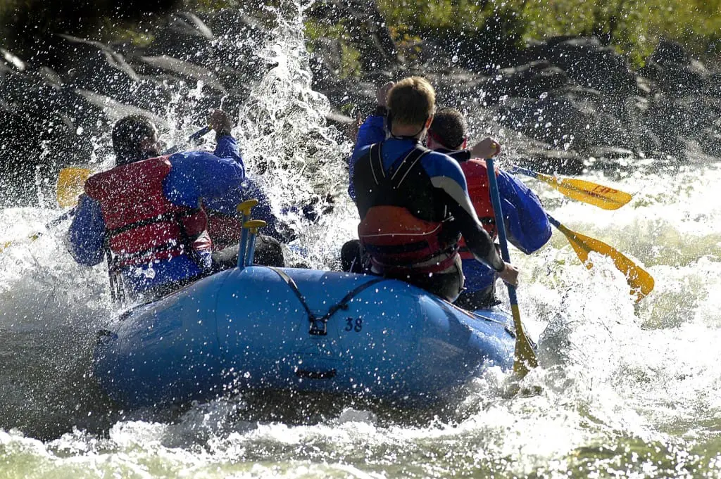 rafters in Shoshone back view in rapid