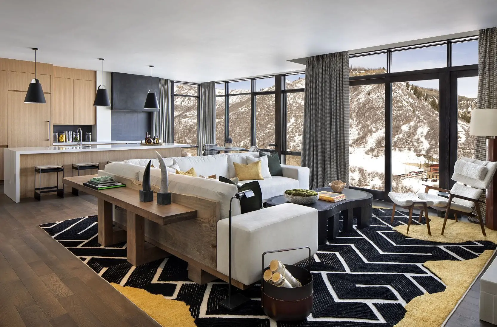 View of a hotel suite living room in the Lumin Hotel