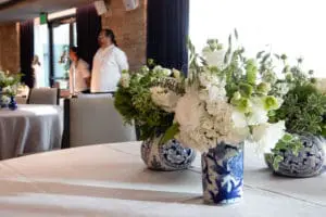 Flowers at a table for a wedding