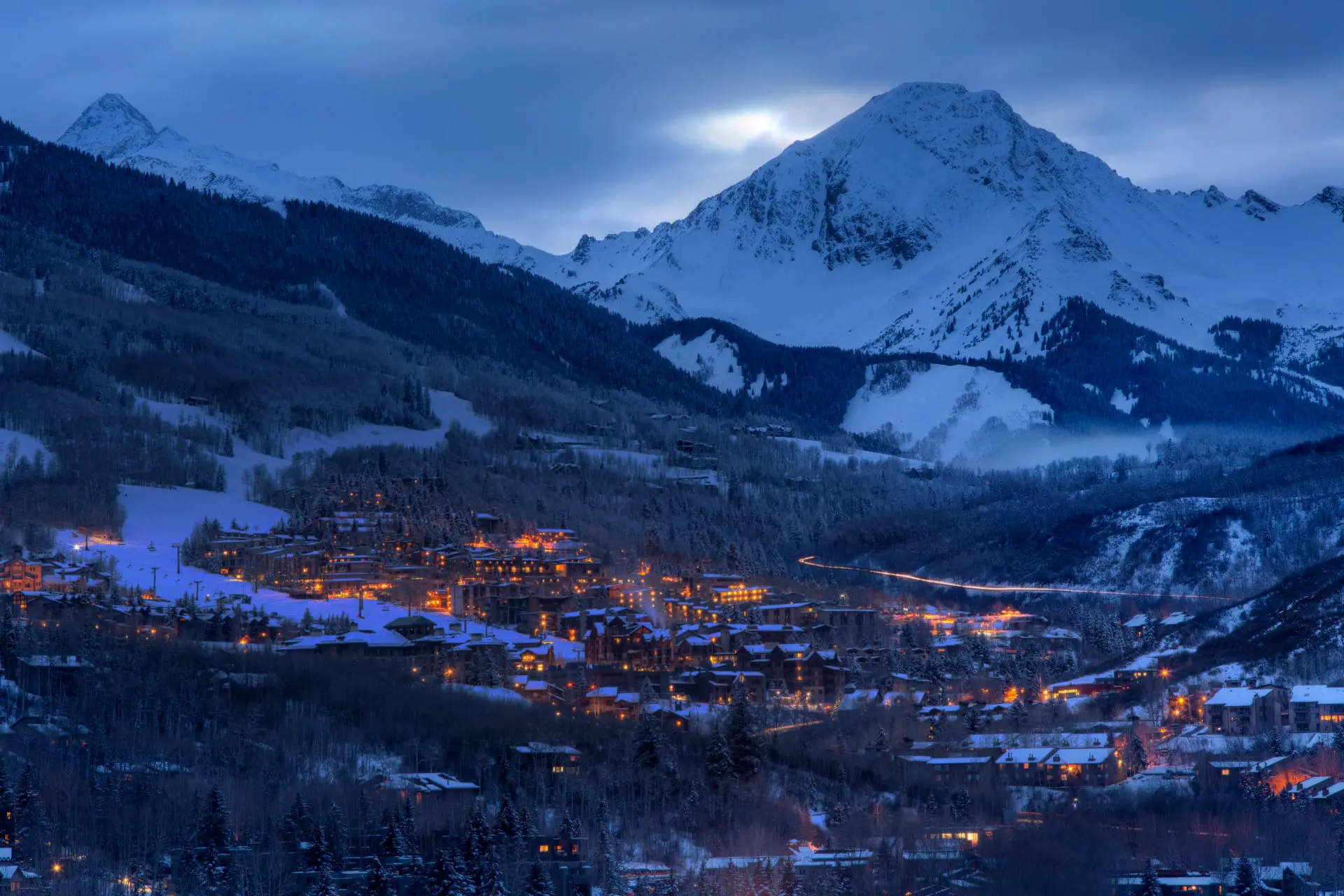 Night time view of Snowmass