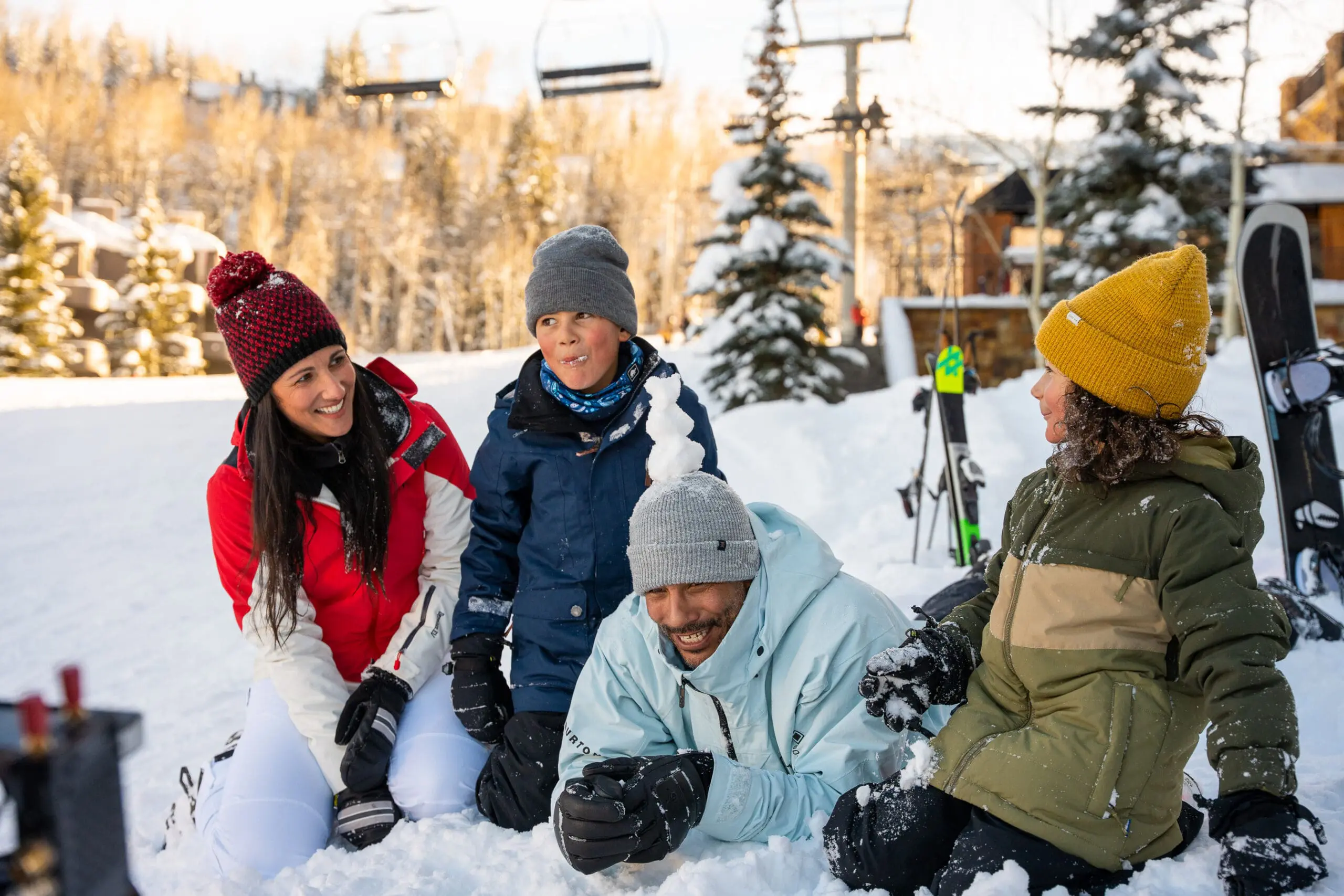 a family enjoying the snow