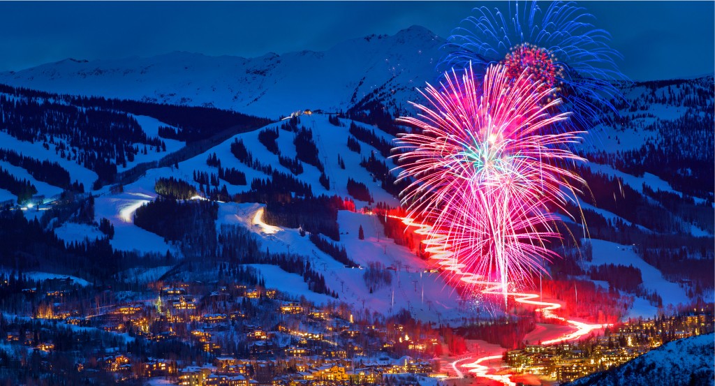 fireworks at night over town of snowmass angle 2