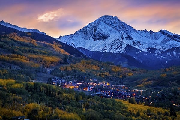 Fall Sunset over snowmass village with Mt Daly backdrop