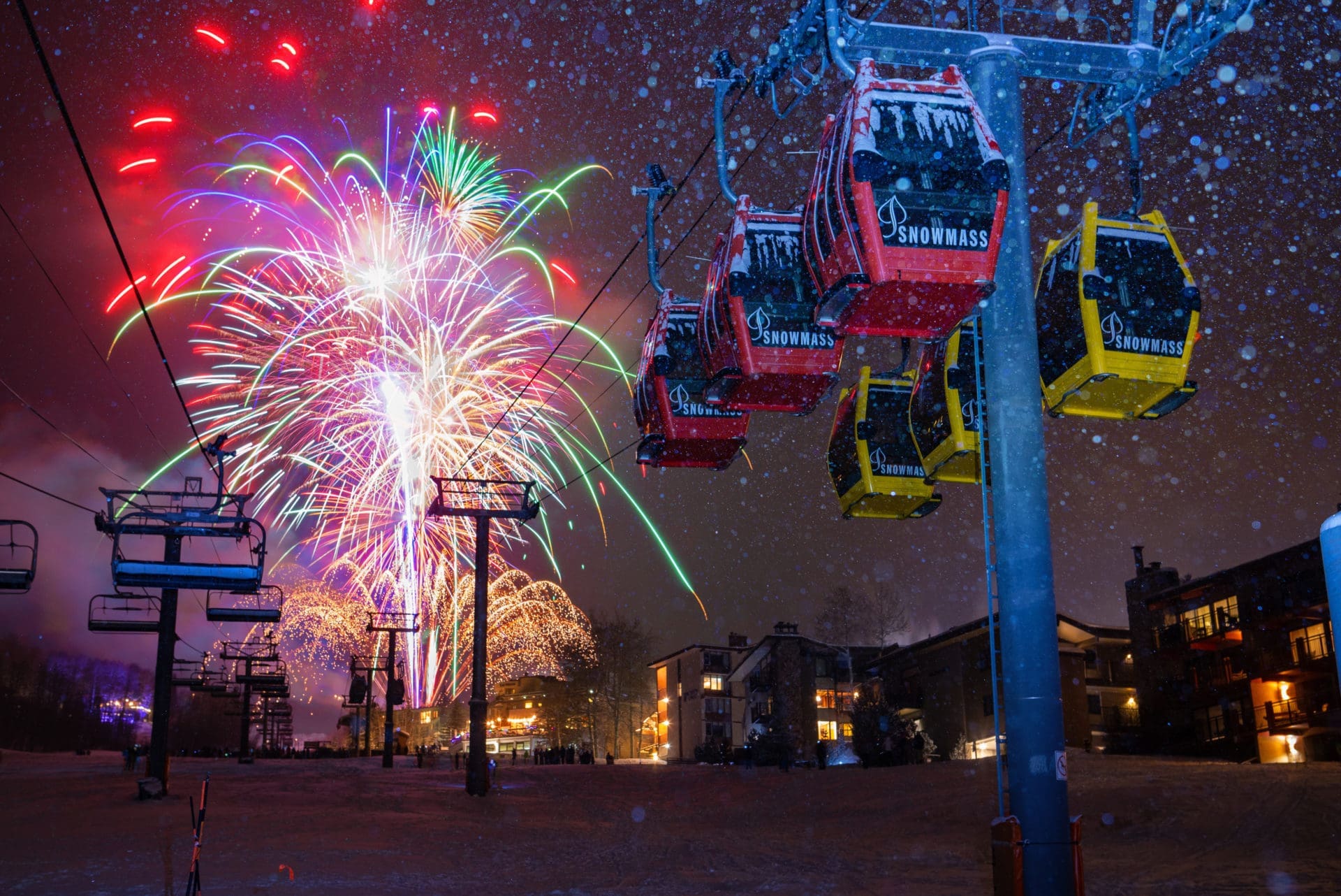 Fireworks during winter at Snowmass
