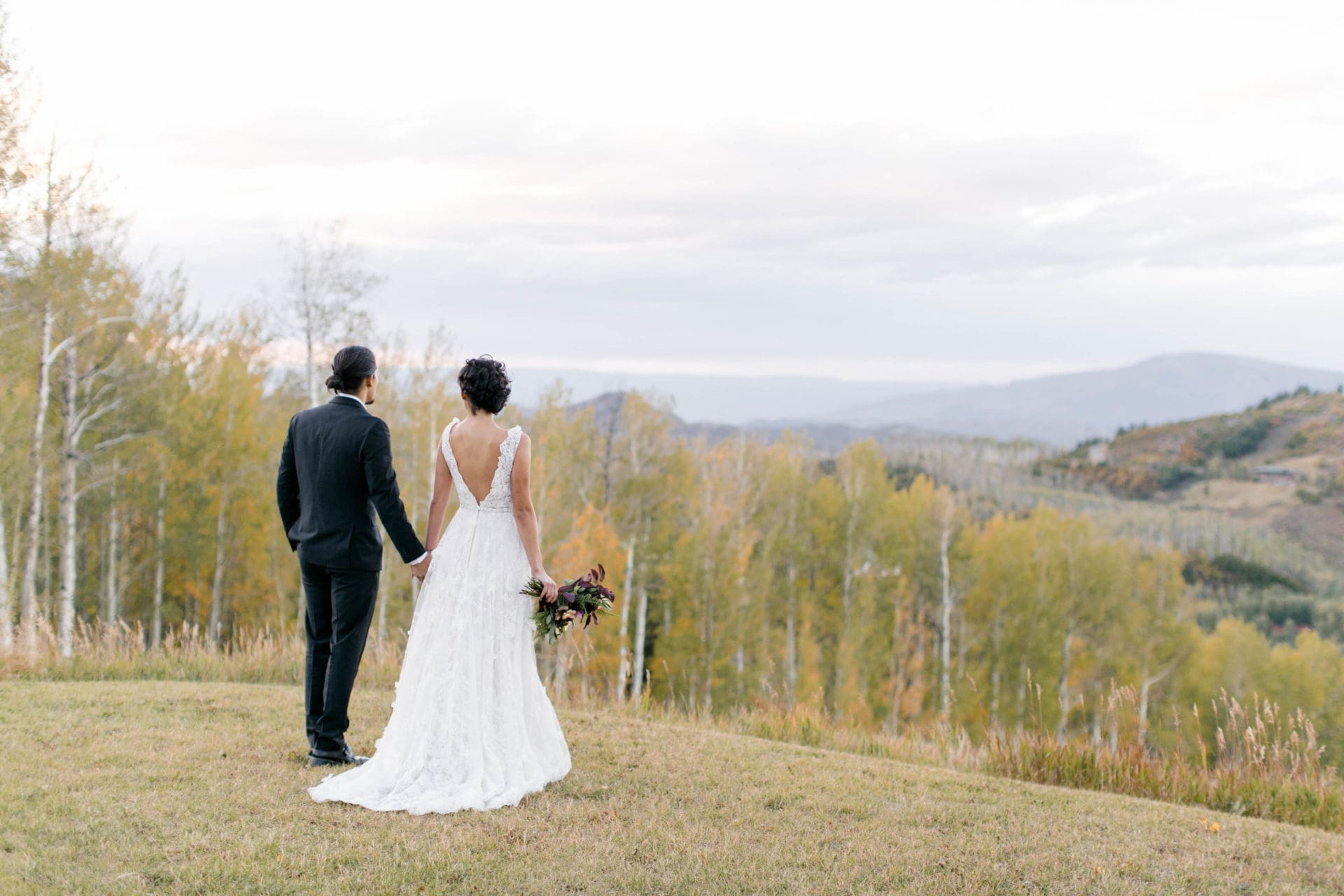 Outdoor wedding with bride and groom