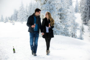 A couple walking in the snow