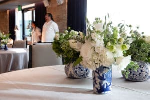 Flowers at a table for a wedding